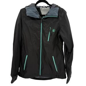Volcom Women's Black Hooded Rain Snow Jacket EQ's Fleece Lined Medium
